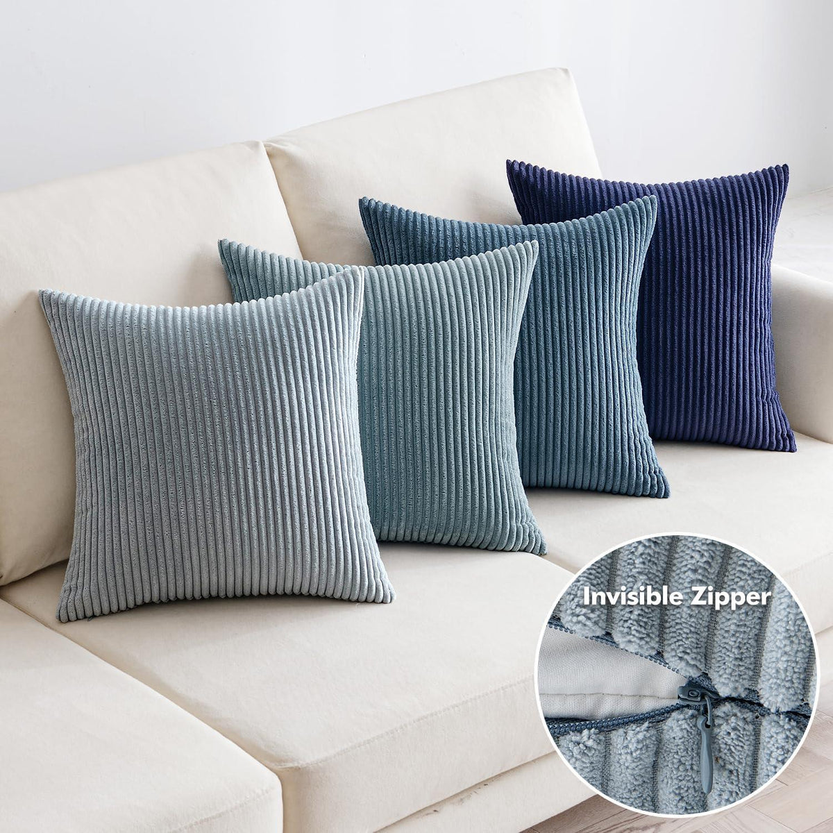 EMEMA Kordsamt Kissenhülle 4er Set 45x45cm Dunkelblau - Weiche Zierkissenbezüge für Sofa Sessel Zuhause