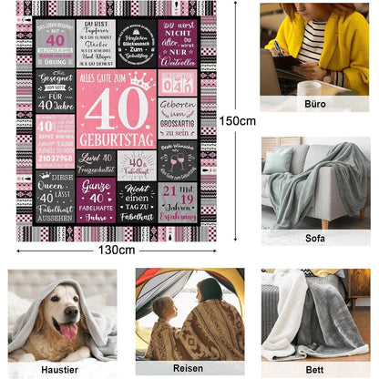 Yesbird 40. Geburtstag Frauen Decke 150x130CM Flanell-Fleece