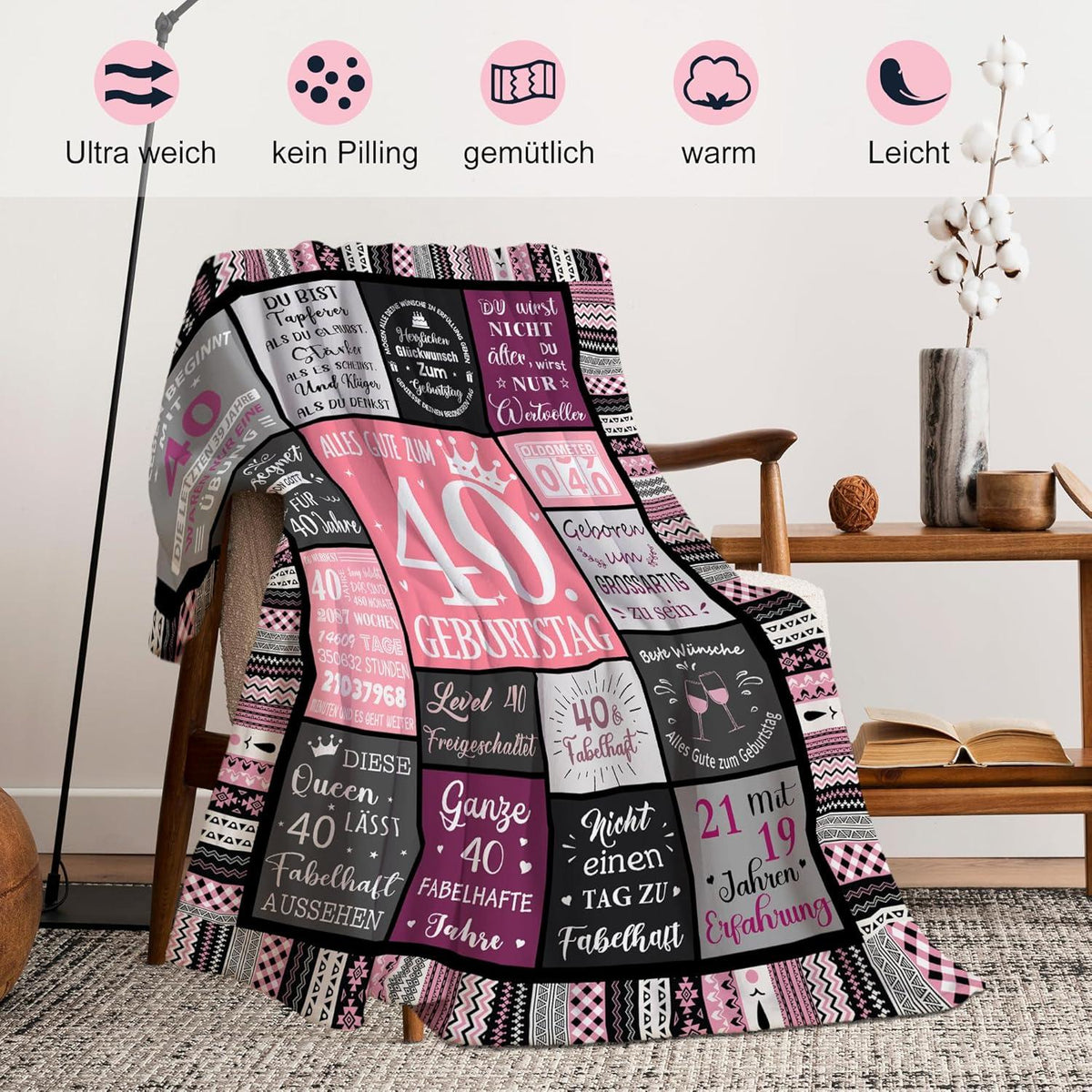 Yesbird 40. Geburtstag Frauen Decke 150x130CM - Geschenke zum 40. Geburtstag Frau