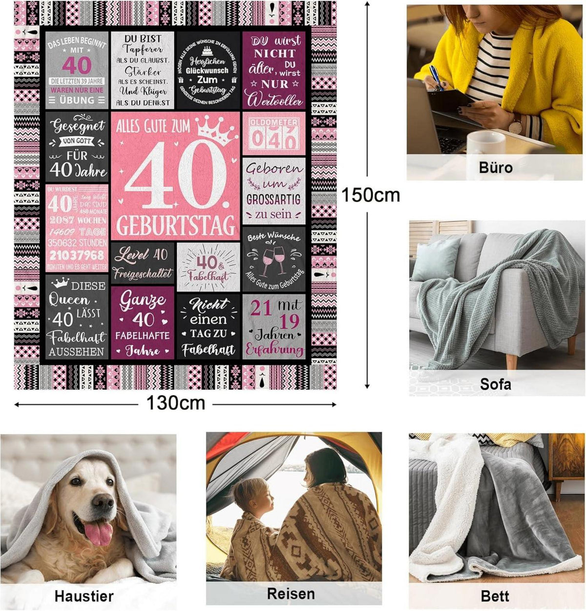 Geburtstag Decke 150x130cm Frauen 40. Geburtstagsgeschenk