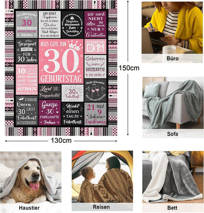 Flanelldecke Geburtstag Frau 150x130CM 130X150CM 30 Geburtstag