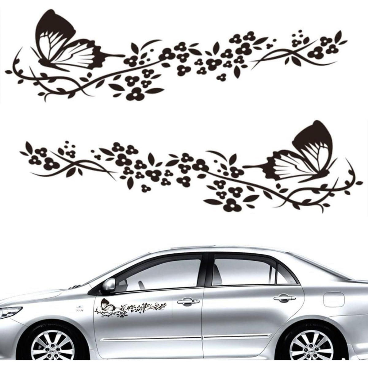 2x Auto Aufkleber Schmetterling Blumen Tuning Schwarz