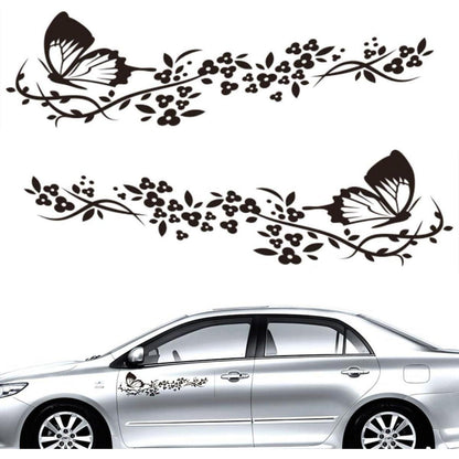 2x Auto Aufkleber Schmetterling Blumen Tuning Schwarz