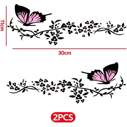 2x Schmetterlings-Aufkleber Auto Blumen Schwarz Rosa