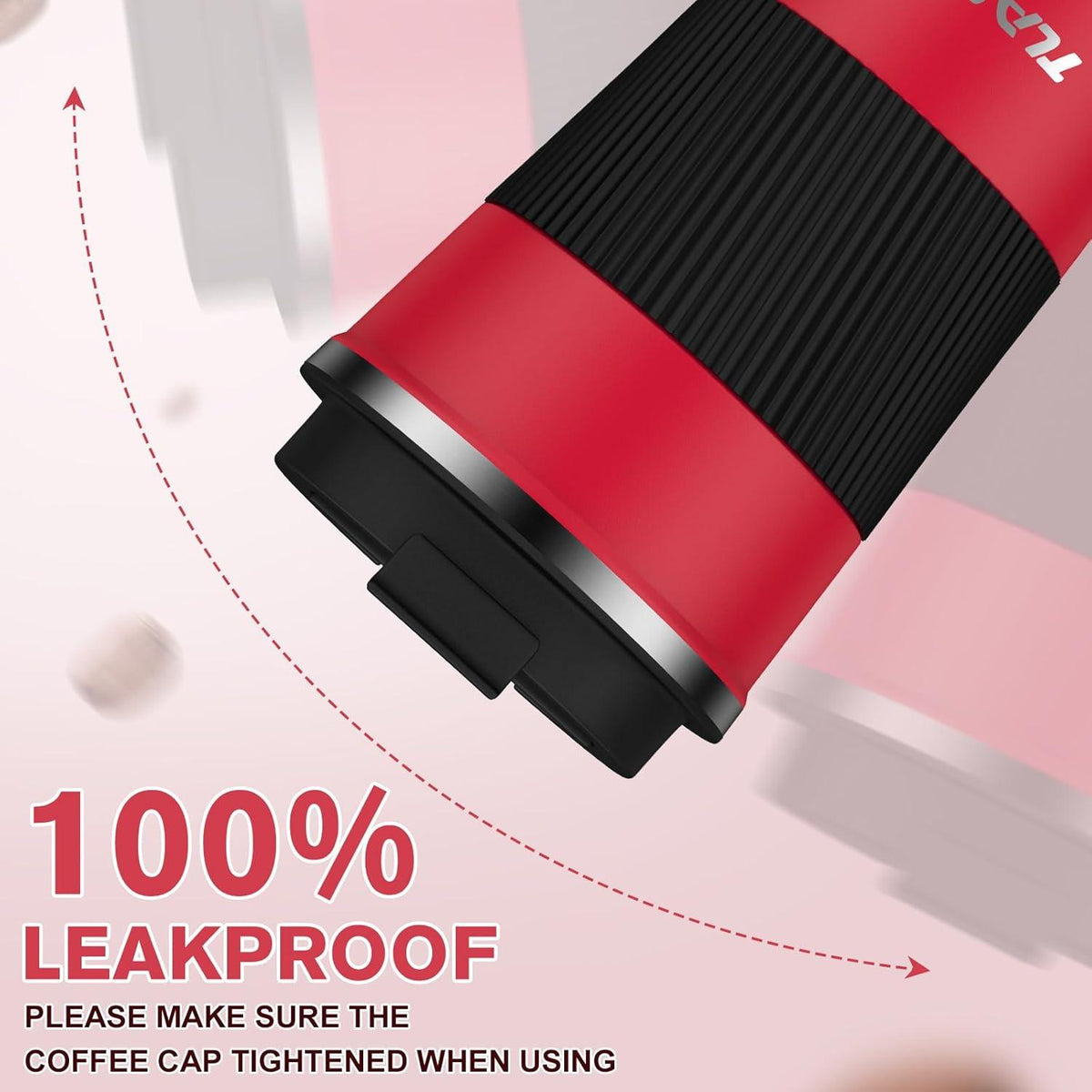 Tlater Stainless Steel Travel Mug, Vacuum Insulated Leak-Proof Thermal Coffee Mug, 380 ml - Rot Schwarz