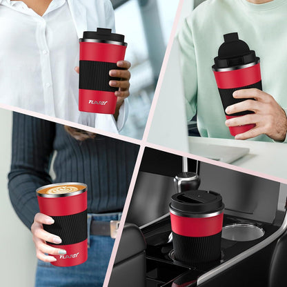 Thermal Stainless Steel Coffee Mug 380ml Travel Leak-proof Rot+Schwarz