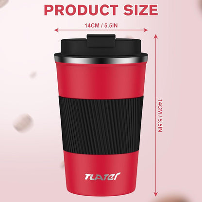 Tlater Stainless Steel Travel Mug, Vacuum Insulated Leak-Proof Thermal Coffee Mug, 380 ml - Rot Schwarz