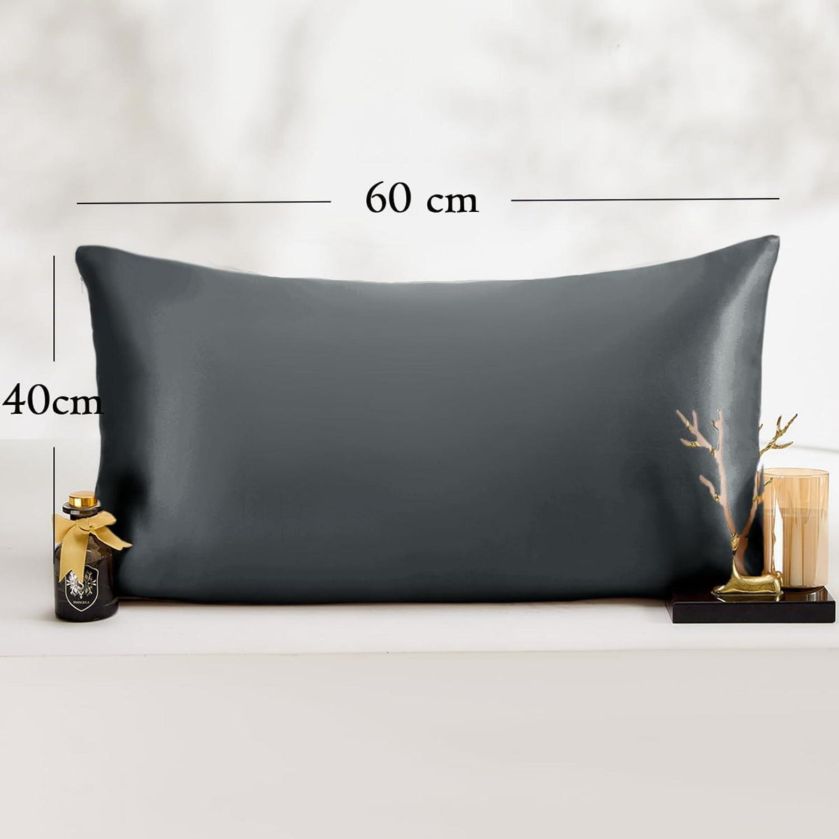 2er Set Satin-Kissenbezüge 40x60cm Dunkelgrau mit Reißverschluss