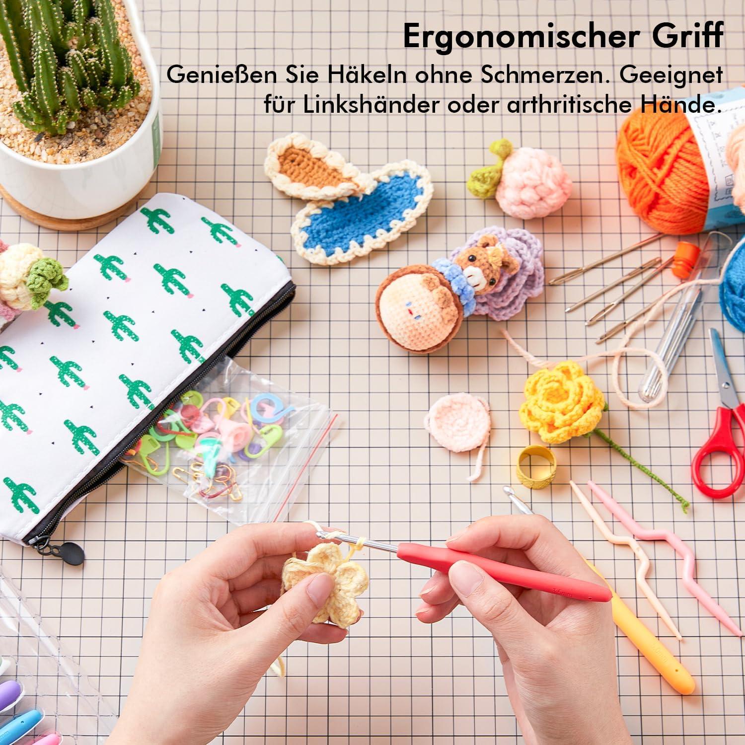 Häkelset 73-tlg. mit 13 Größen Gummigriff Häkelnadeln & Zubehör - Crochet Set