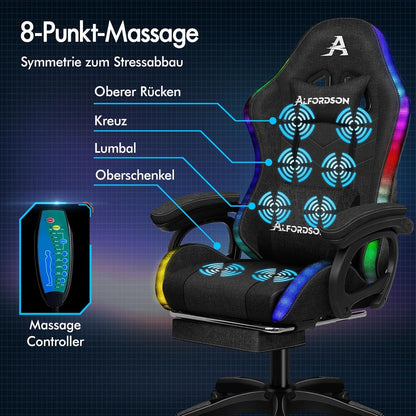 Gaming Stuhl mit Massage LED-Licht, Bürostuhl Ergonomisch mit