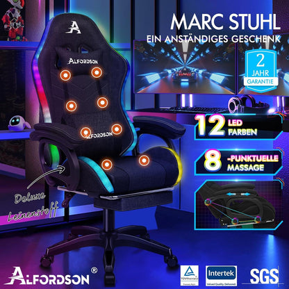 Gaming Stuhl mit RGB LED Massage Stoff Ergo Schwarz