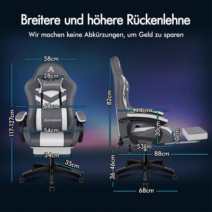ALFORDSON LED Gaming-Stuhl 8-Punkt-Massage RGB Beleuchtung Grau