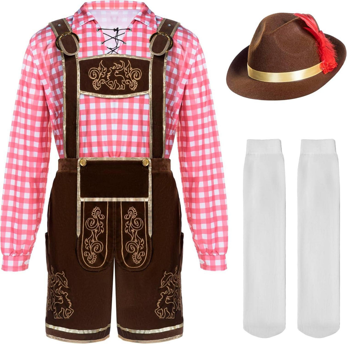 Grünes Bayerisches Oktoberfest-Herrenkostümset Rot Karo