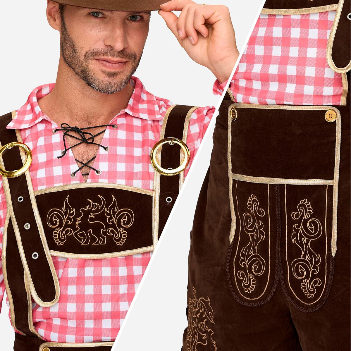 Bayerisches Herren Oktoberfest Kostümset Grün Rot Blau Halloween Bierfest