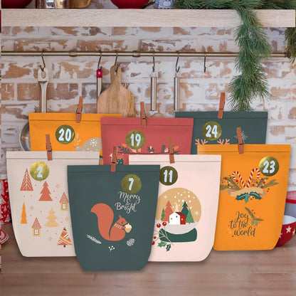 Adventskalender Kraftpapiertüten mit Zahlen Aufkleber 24er