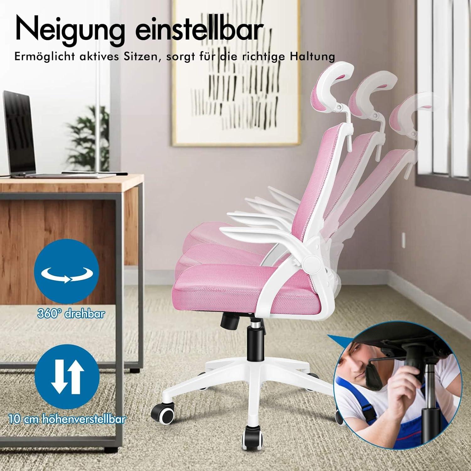 ALFORDSON Bürostuhl mit Kopfstütze und Lordosenstütze in Rosa