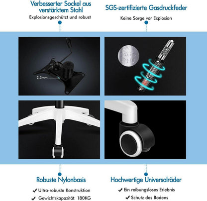 Ergonomischer Rosa Bürostuhl mit Kopfstütze & Lordosenstütze
