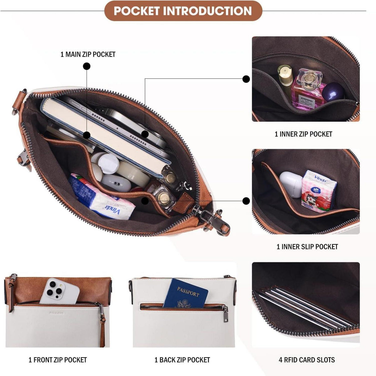 Mittelgroße Damen Umhängetasche aus Veganleder mit RFID, Crossbody Bag