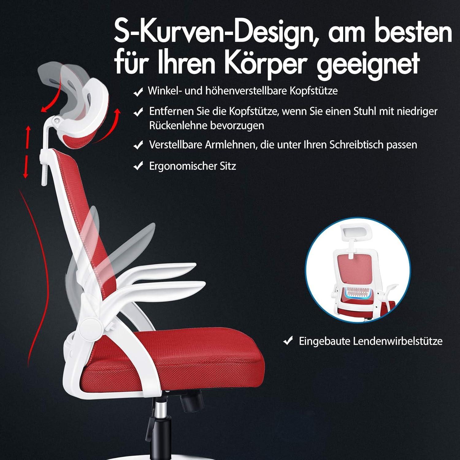 Ergonomischer Bürostuhl mit Kopfstütze und Lordosenstütze