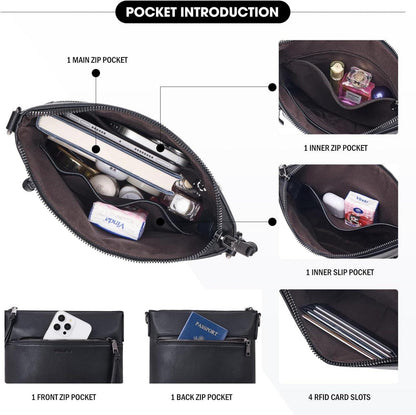 Mittelgroße Umhängetasche aus veganes Leder mit RFID Schutz - Damen Crossbody Tasche