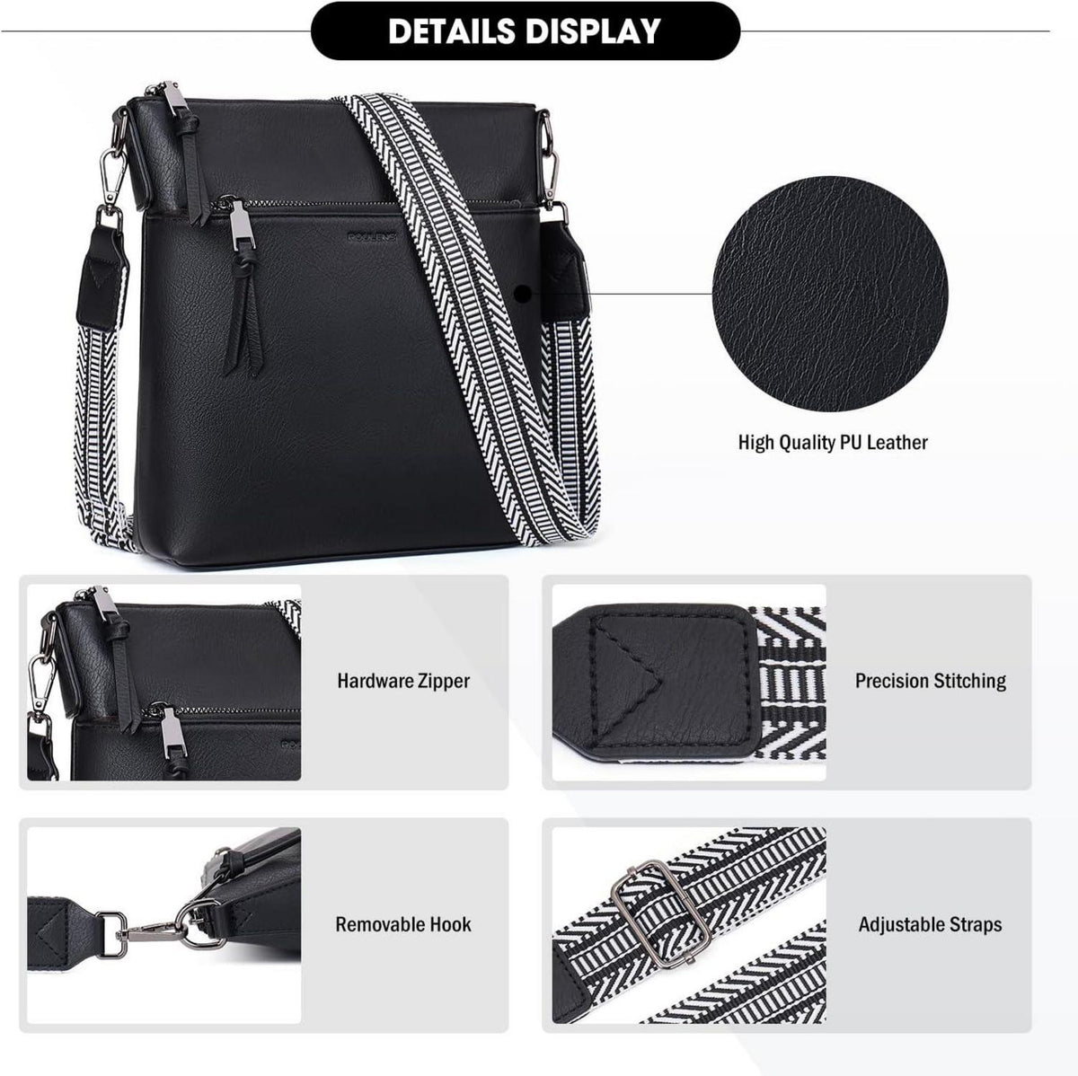 Damen Umhängetasche Mittelgroß Veganes Leder RFID Crossbody
