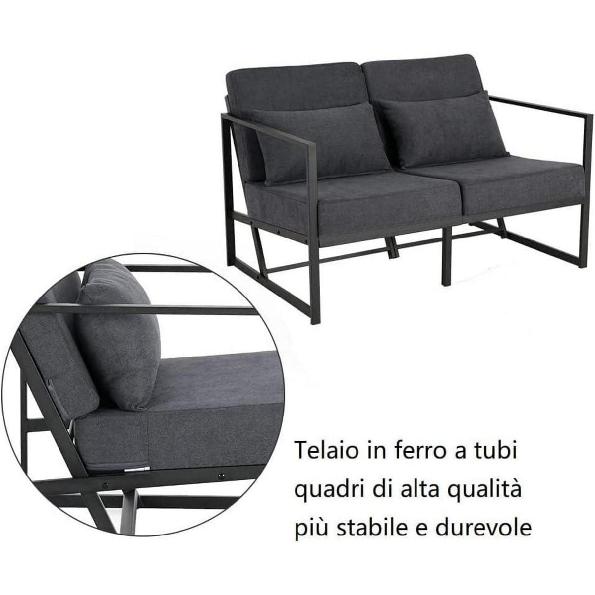 Mingone 2-Sitzer Sofa Dunkelgrau – Bequeme Lounge Couch
