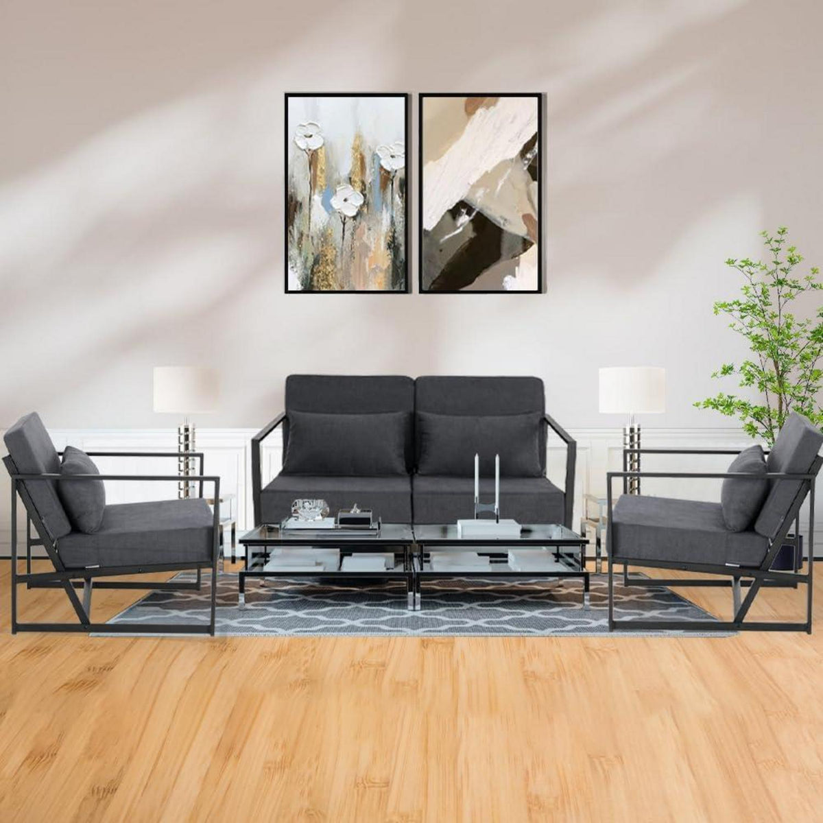 Mingone 2-Sitzer Sofa Dunkelgrau – Bequeme Lounge Couch