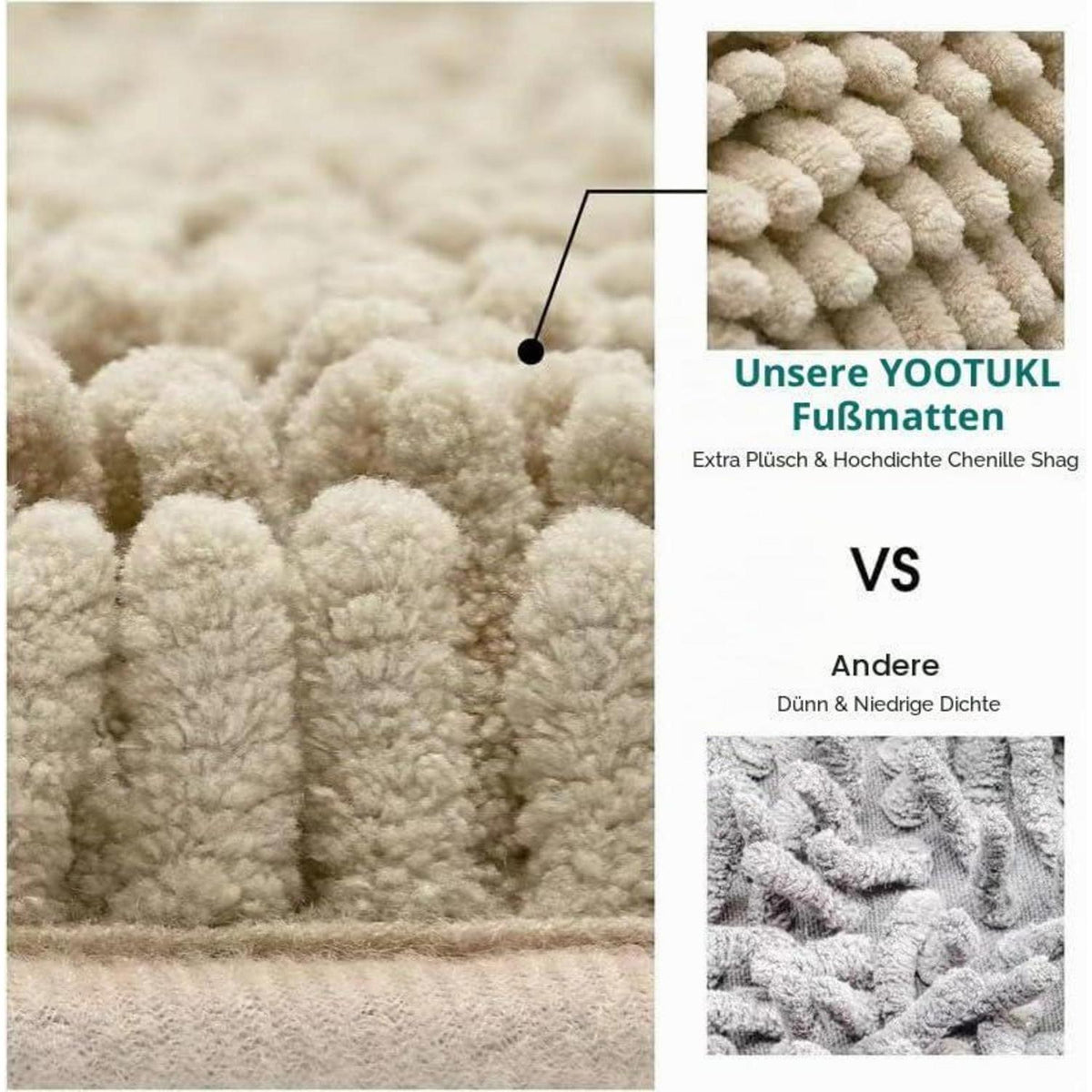Chenille Fußmatte rutschfest, 50x80 cm, Beige