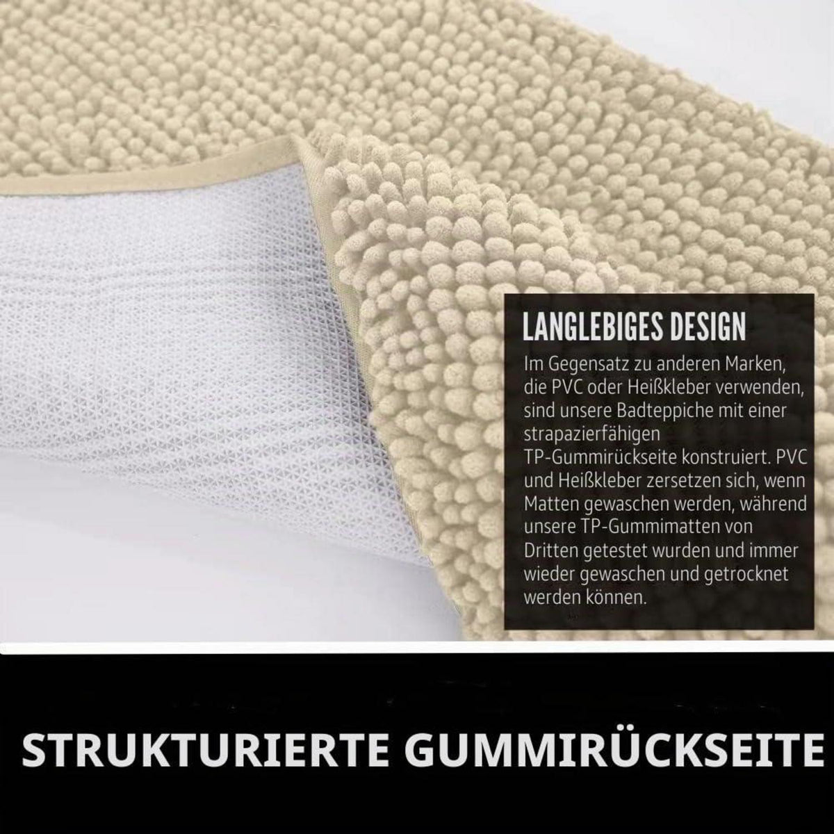 Chenille Fußmatte rutschfest, 50x80 cm, Beige