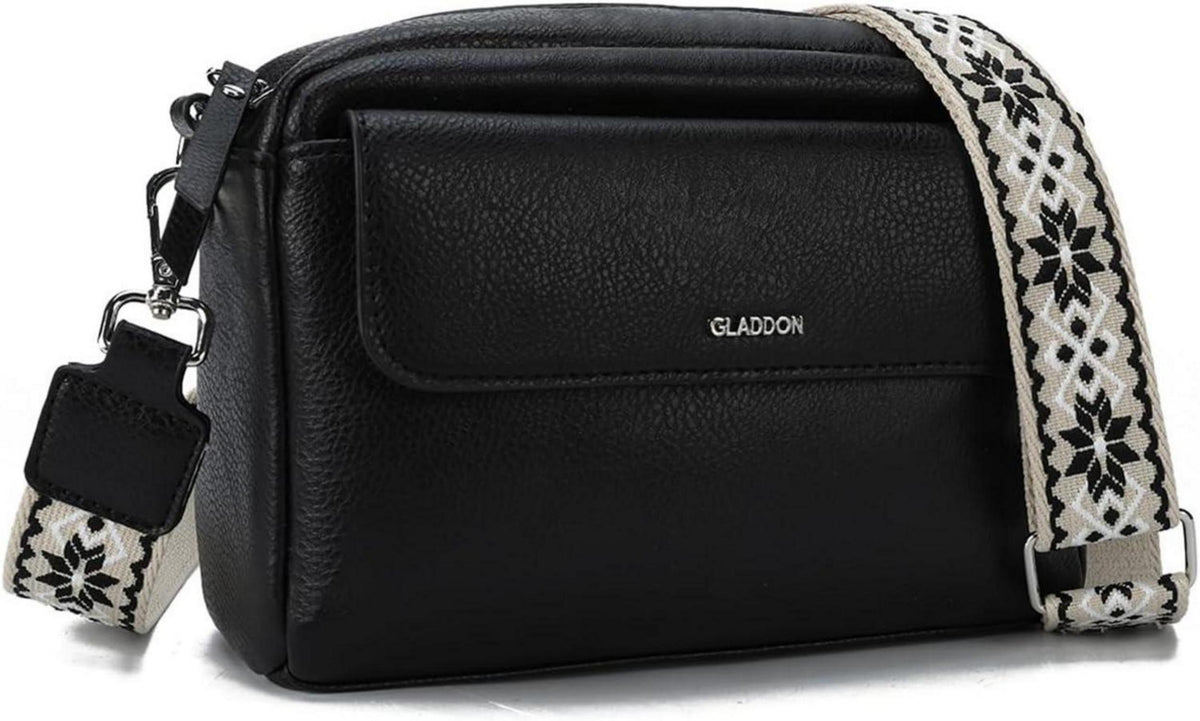 Kleine Damen Umhängetasche PU Leder Crossbody Tasche Schwarz