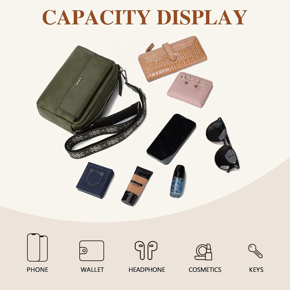 Kleine Damen Umhängetasche Crossbody PU Leder Grün Magnetverschluss