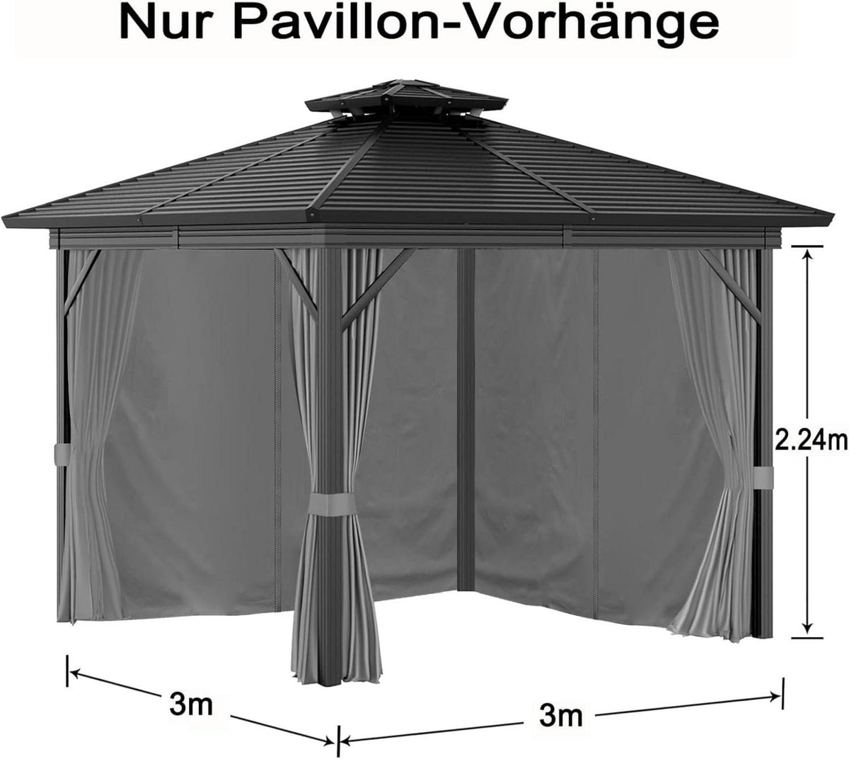 Pavillon 3x3m Seitenteile Set 4tlg. Wasserdicht UV-Schutz