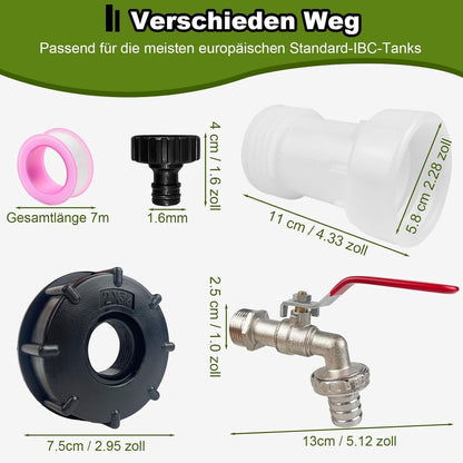 IBC Tank Zubehör Set mit 3/4 Zoll Auslaufhahn & S60x6 Adapter