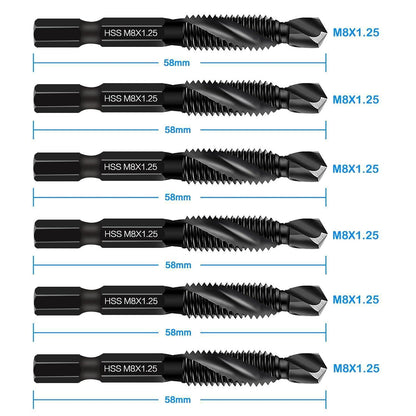 6er Set M8 Gewindebohrer mit Bohrer, 1.25mm Steigung