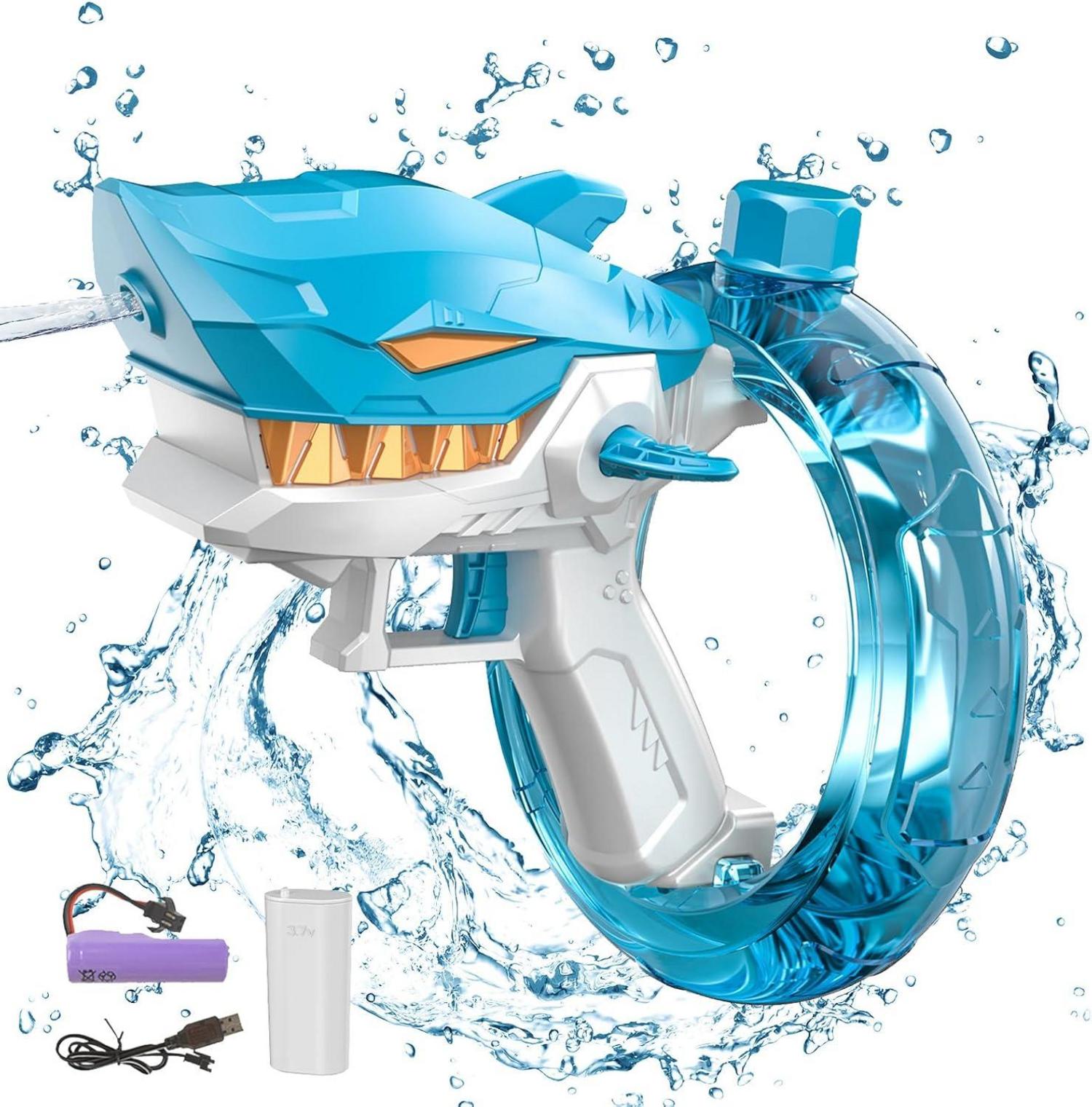 Elektrische Wasserpistole mit großer Reichweite und Akku, Haiblau