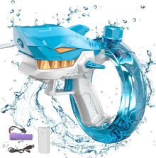 Elektrische Wasserpistole mit großer Reichweite und Akku, Haiblau