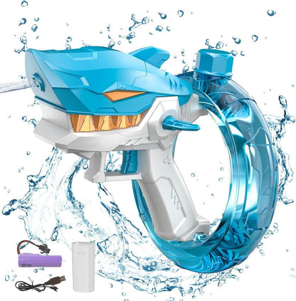 Elektrische Wasserpistole mit großer Reichweite und Akku, Haiblau