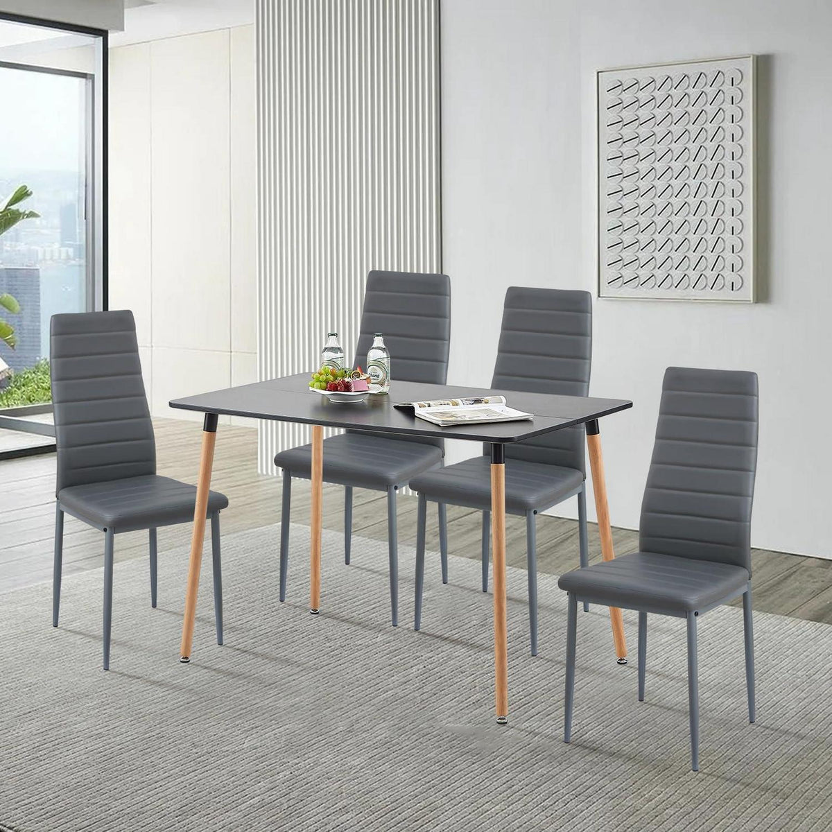 Esszimmergruppe Schwarz Tisch & 4 Grau Stühle – Modernes 4er Set