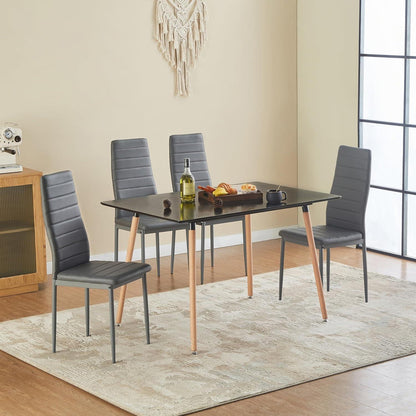 Esszimmergruppe Schwarz Tisch & 4 Grau Stühle – Modernes 4er Set