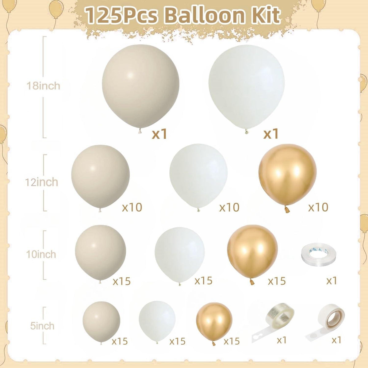Luftballon Girlande Weiß Gold 125 Stück - Party Dekoration Hochzeit Geburtstag