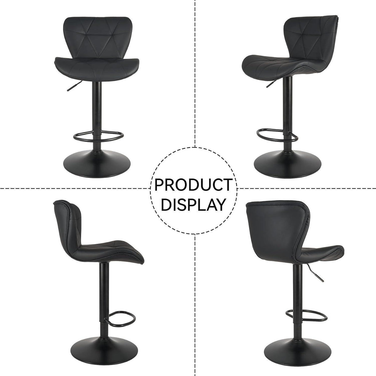 Barhocker 2er Set mit Rückenlehne, Höhenverstellbar, Schwarz