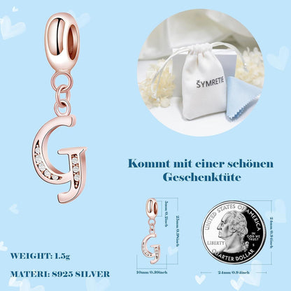 925 Sterling Silber Buchstaben Anhänger Kompatibel mit Europäischen Armbändern - Symretie