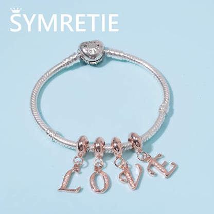 Symretie Damen 925 Silber Buchstaben Charms Anhänger mit Zirkonia initial A-Z