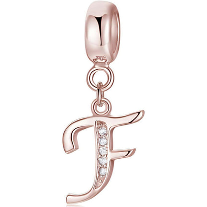 Damen Buchstabe Charm Anhänger 925 Sterling Silber Zirkonia Rose Gold