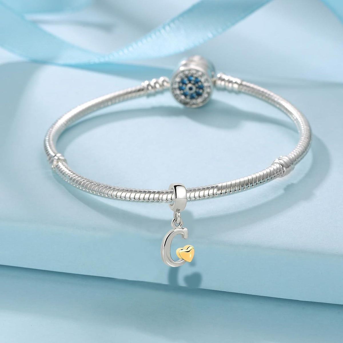 Buchstaben Charm Anhänger mit Gelbem Herz aus 925 Sterling Silber