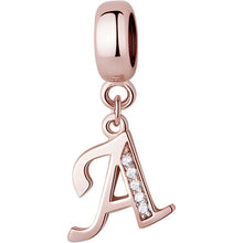 Buchstaben Charm Anhänger 925 Sterling Silber Rosegold Zirkonia A-Z