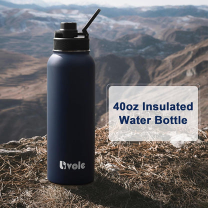 Livole 40oz Edelstahl Trinkflasche mit Strohhalm, Thermosflasche Marineblau