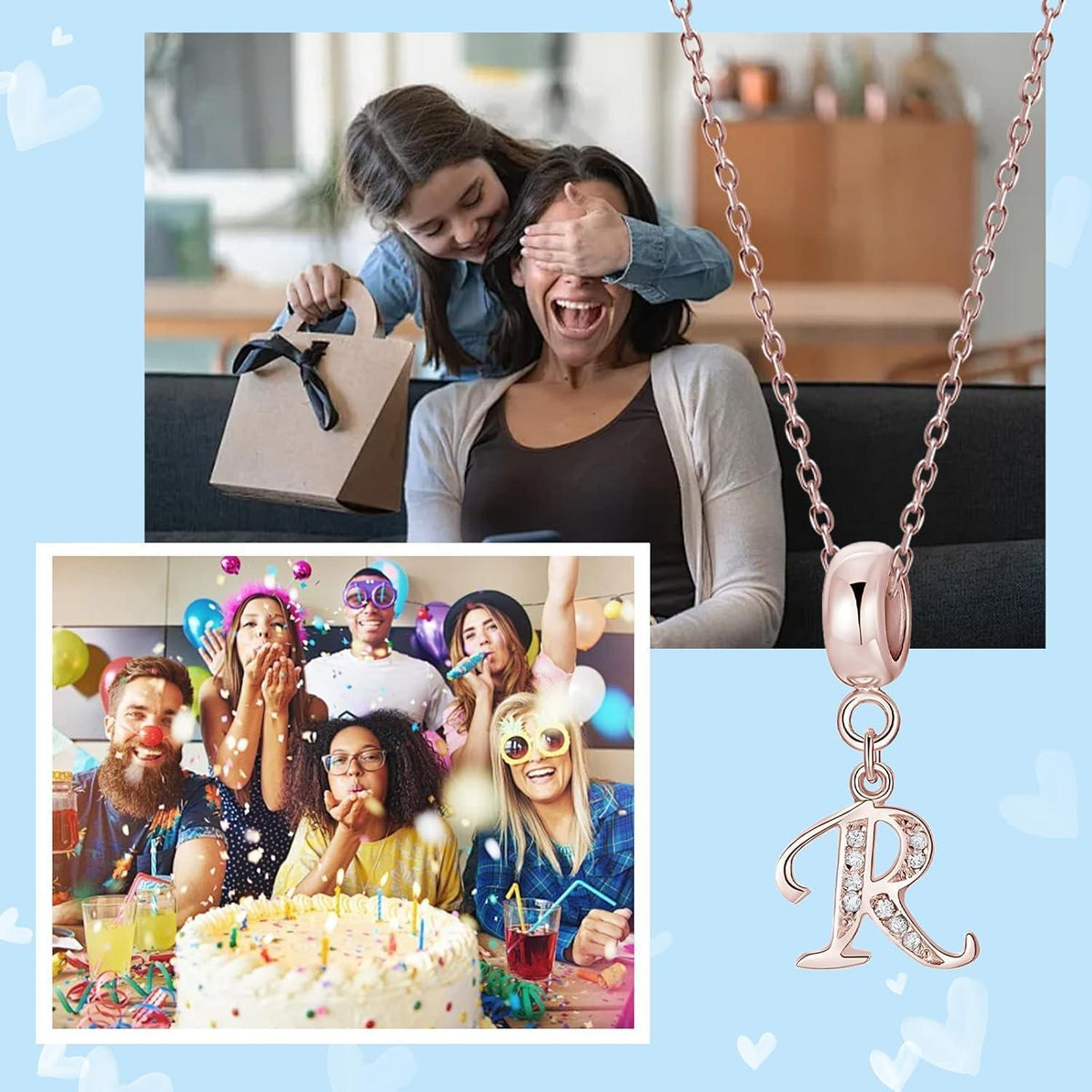 Damen Charm Anhänger Rose Gold Buchstabe A-Z 925 Sterling Silber Zirkonia