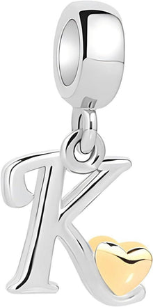 Sterling Silber Buchstaben Charms Anhänger mit Gelbem Herz & Zirkonia