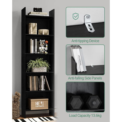 Bücherregal 6 Fächern Schwarz – Standregal für Wohnzimmer & Büro